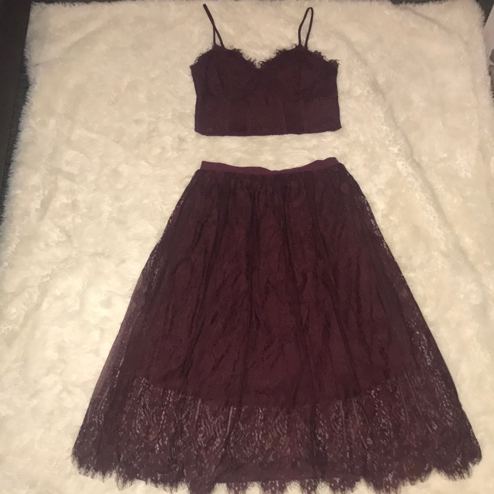 Maroon lace Two piece